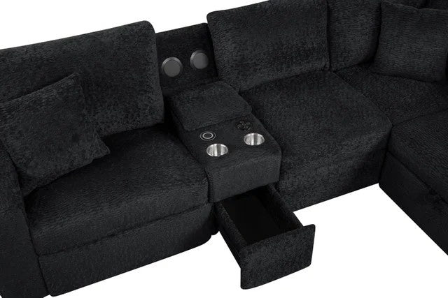 Hunter Black Sectional (W/ Bluetooth Speaker & Pull-Out Bed)