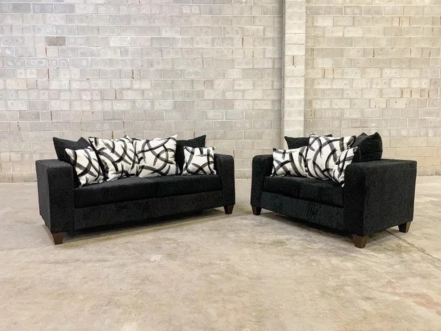 110-2PC Black - Sofa and Loveseat Set