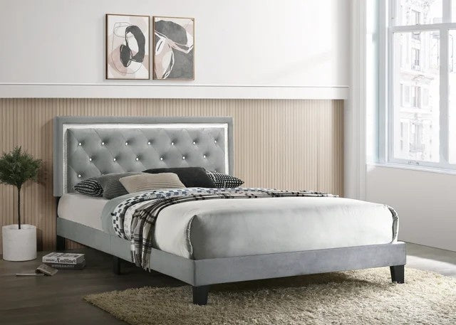 Passion Grey Velvet Platform Bed - King
